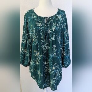 EUC Sonoma green floral print boho peasant top.